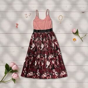 Xhilaration Pink Floral Pleated Midi Dress Spaghetti Straps NWT Size XS